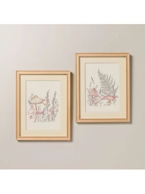 2pk 14"x11" Mushroom Framed Wall Art Set